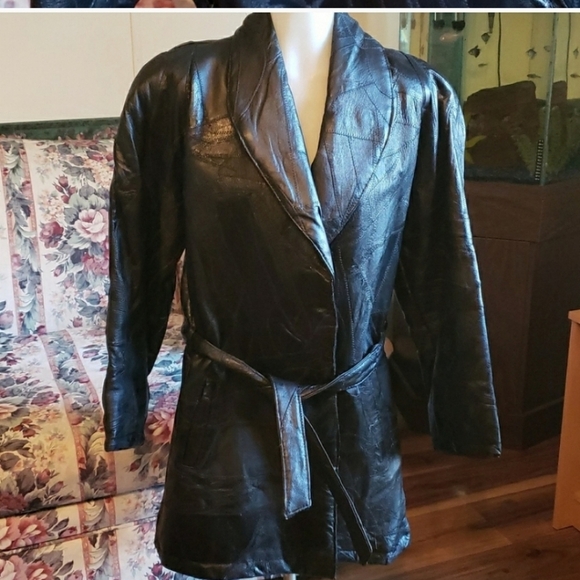 GIOVANNI NAVARRE LEATHER COMPANY Italian Stone Design Leather patchwork jacket - Picture 3 of 4